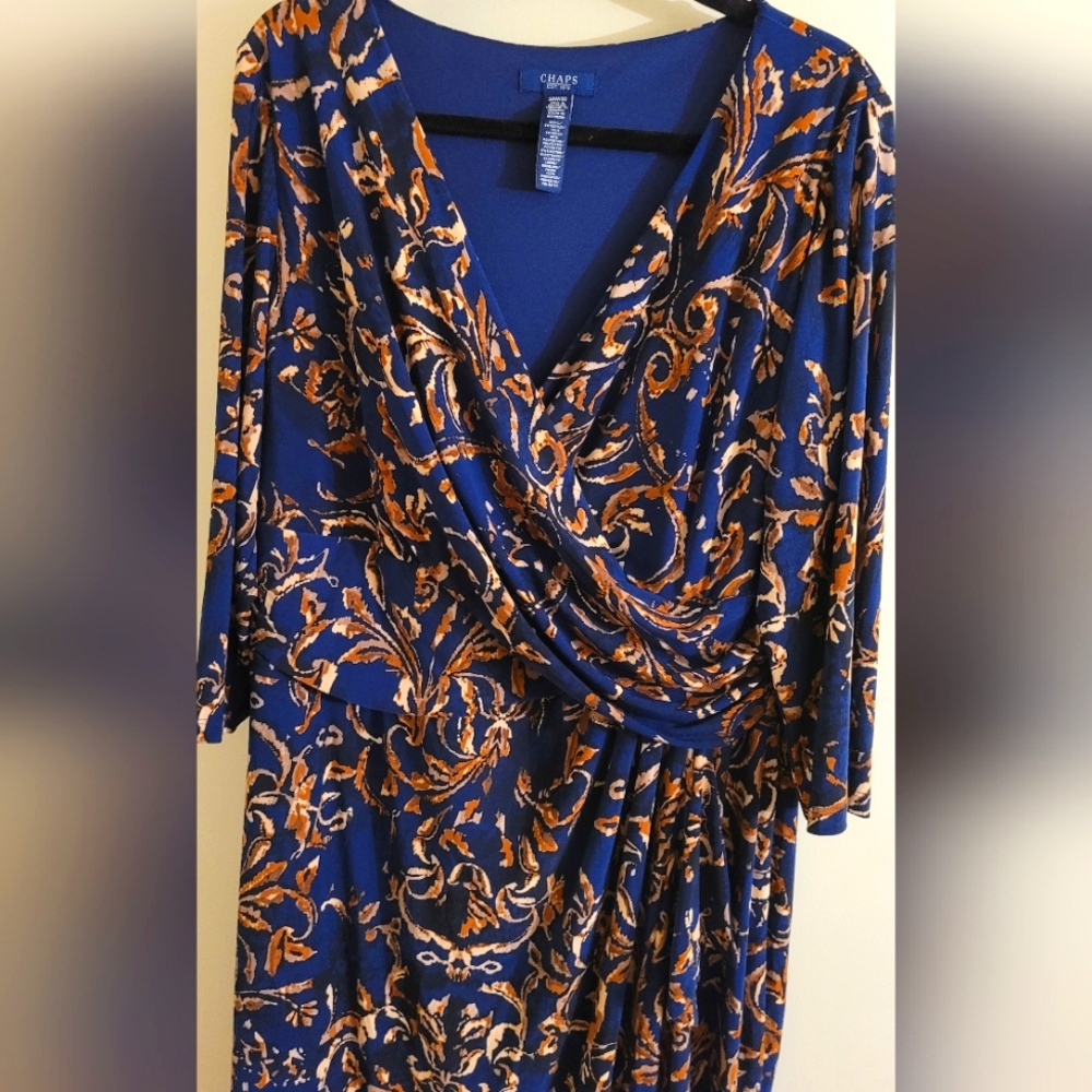 CHAPS 20W blue and gold wrap dress